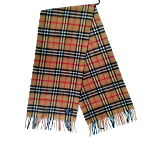 Burberry Luxury Cashmere Classic Camel Nova Check Reversible Fringed Scarf 62X13 - Picture 2 of 7